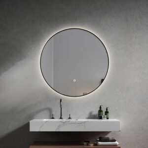 Okroglo kopalniško LED ogledalo s črnim okvirjem Φ80/Φ60cm(43B0)